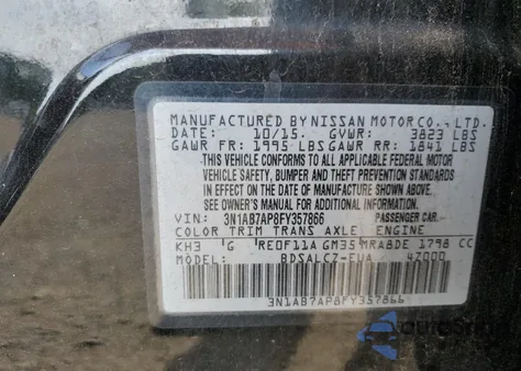 2015 Nissan Sentra S from USA, damaged, VIN 3N1AB7AP8FY357866